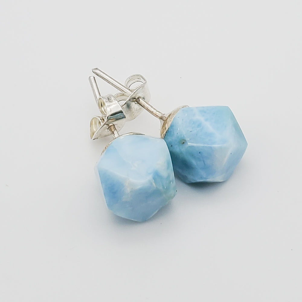 Faceted Larimar Studs, Angelina