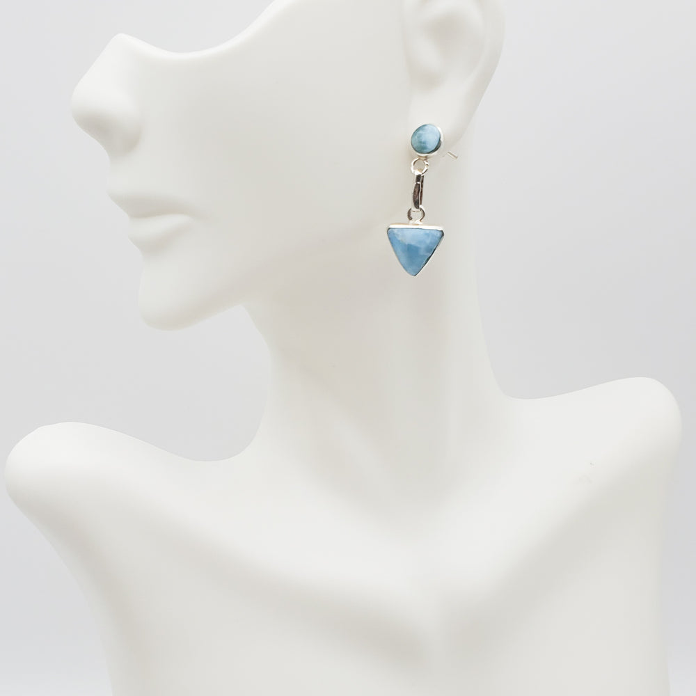 Triangle and Round Larimar Earrings, Allison